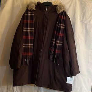 Croft & Barrow 3X Winter Coat with Faux Fur Removable Hood and Scarf BNWT